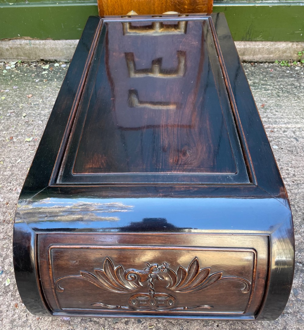 Late C19th/ early C20th Chinese Qing Dynasty carved hardwood ‘opium’ or Kang table. View VIII