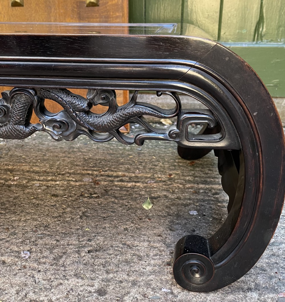 Late C19th/ early C20th Chinese Qing Dynasty carved hardwood ‘opium’ or Kang table. View XII