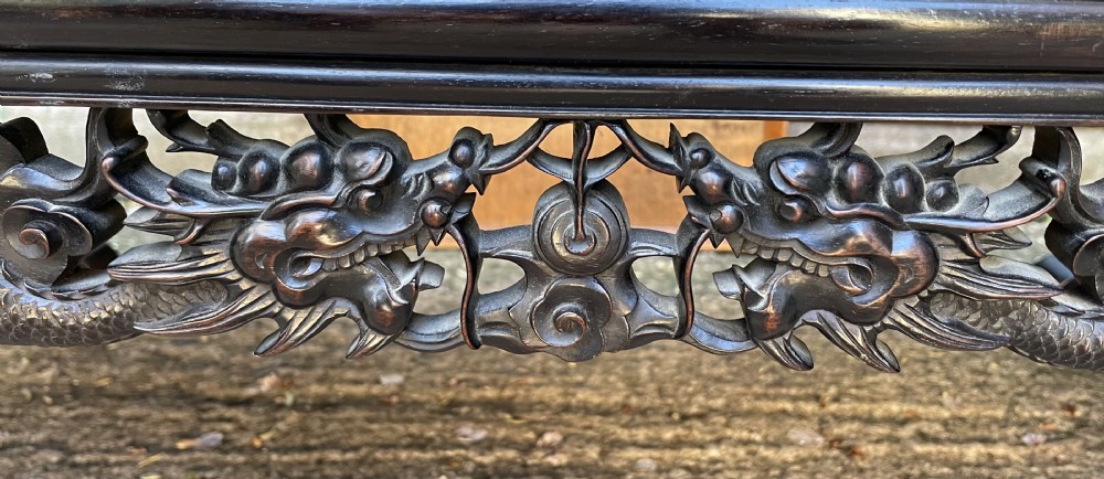 Late C19th/ early C20th Chinese Qing Dynasty carved hardwood ‘opium’ or Kang table. View XIII