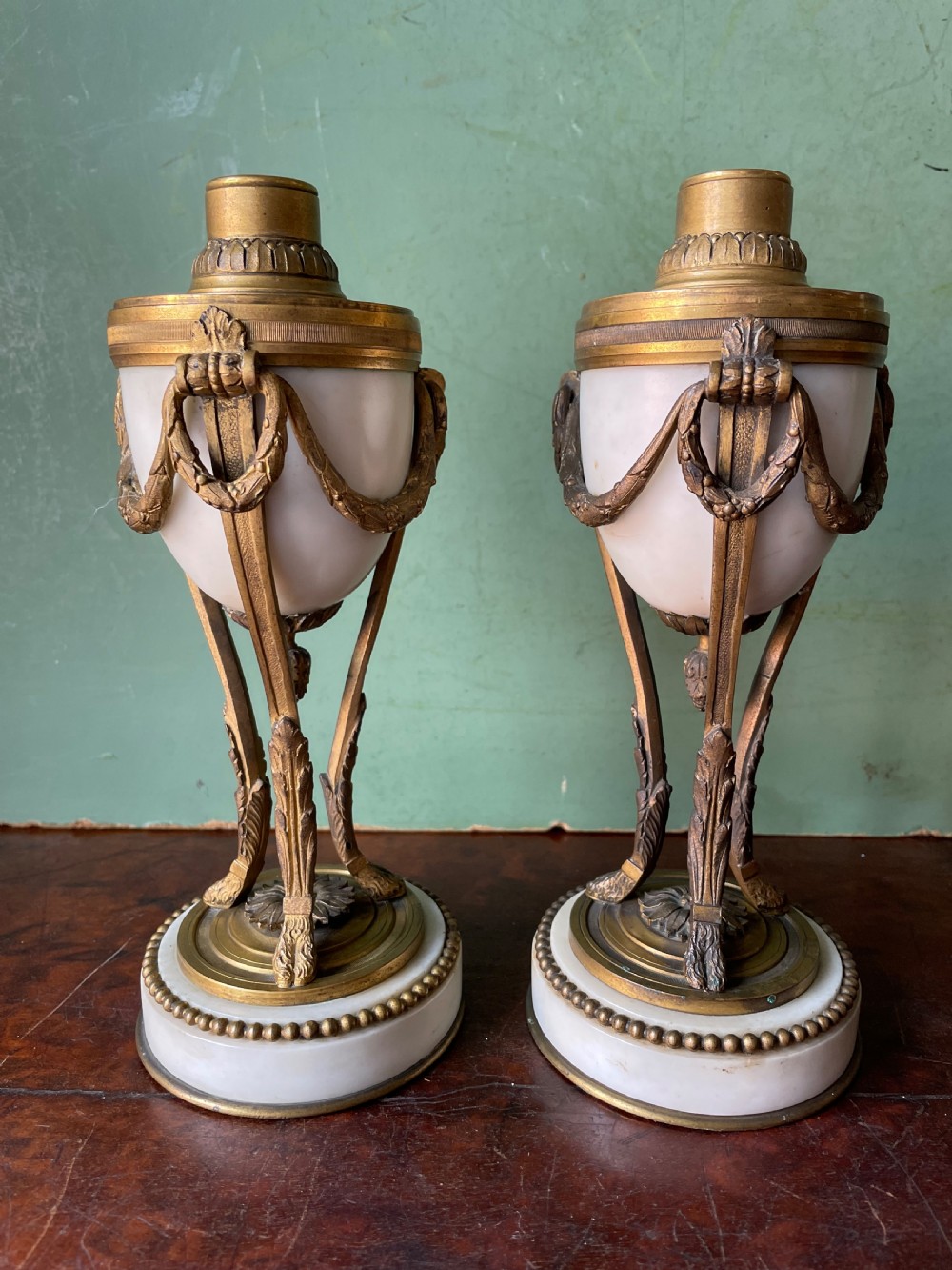 Pair of late C19th French ormolu-mounted marble reversible cassolettes in the C18th Louis XVI style. View IV