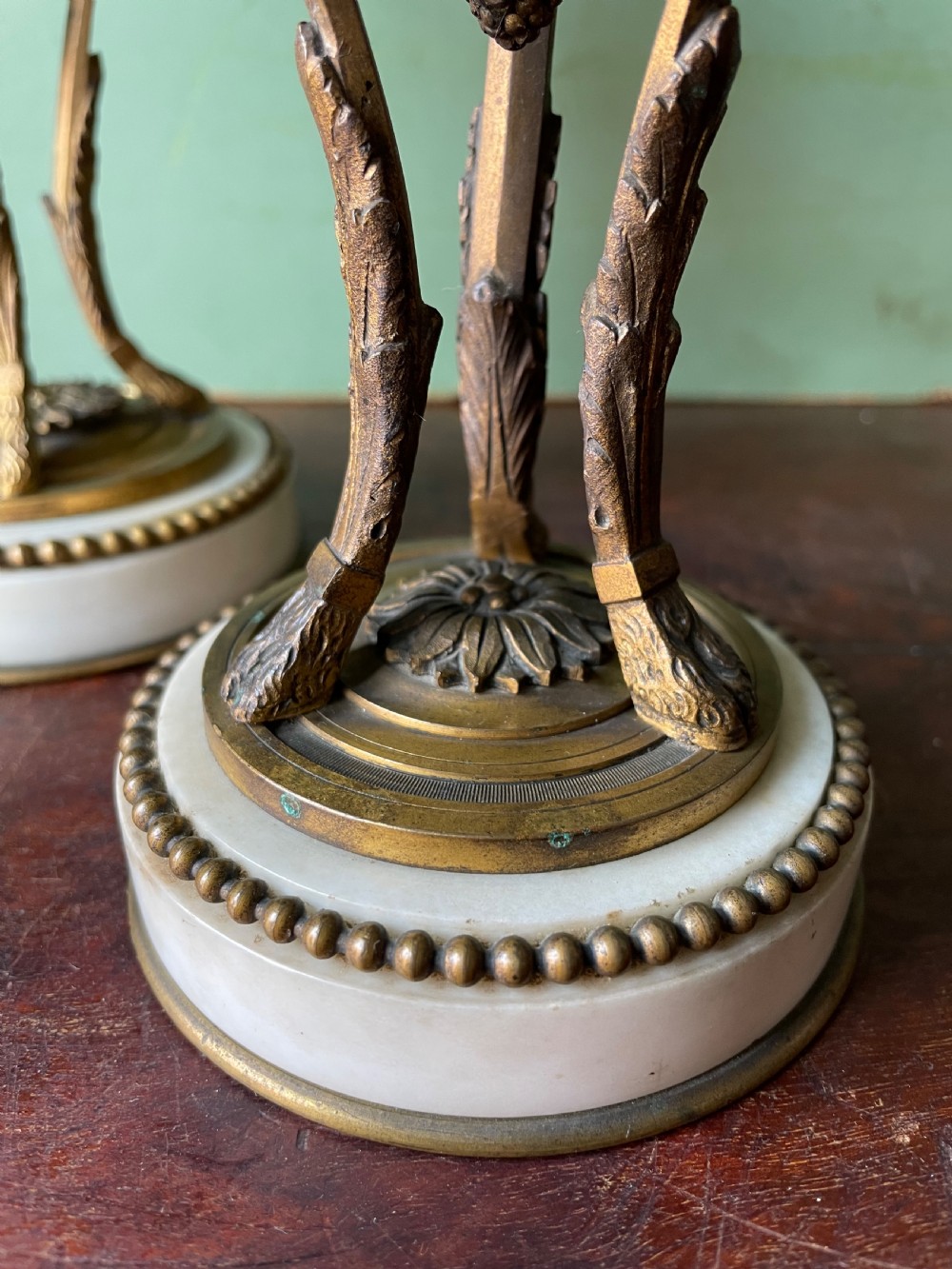 Pair of late C19th French ormolu-mounted marble reversible cassolettes in the C18th Louis XVI style. View VI