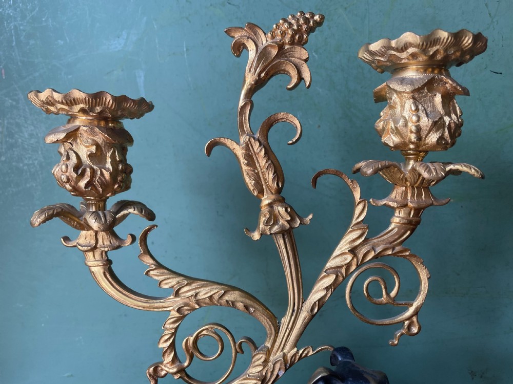 Impressive pair of early C19th Regency period ormolu and patinated bronze candelabras.  View V