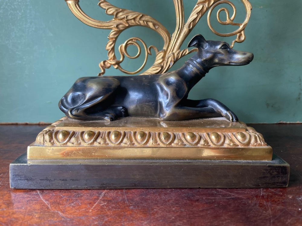 Impressive pair of early C19th Regency period ormolu and patinated bronze candelabras.  View VI