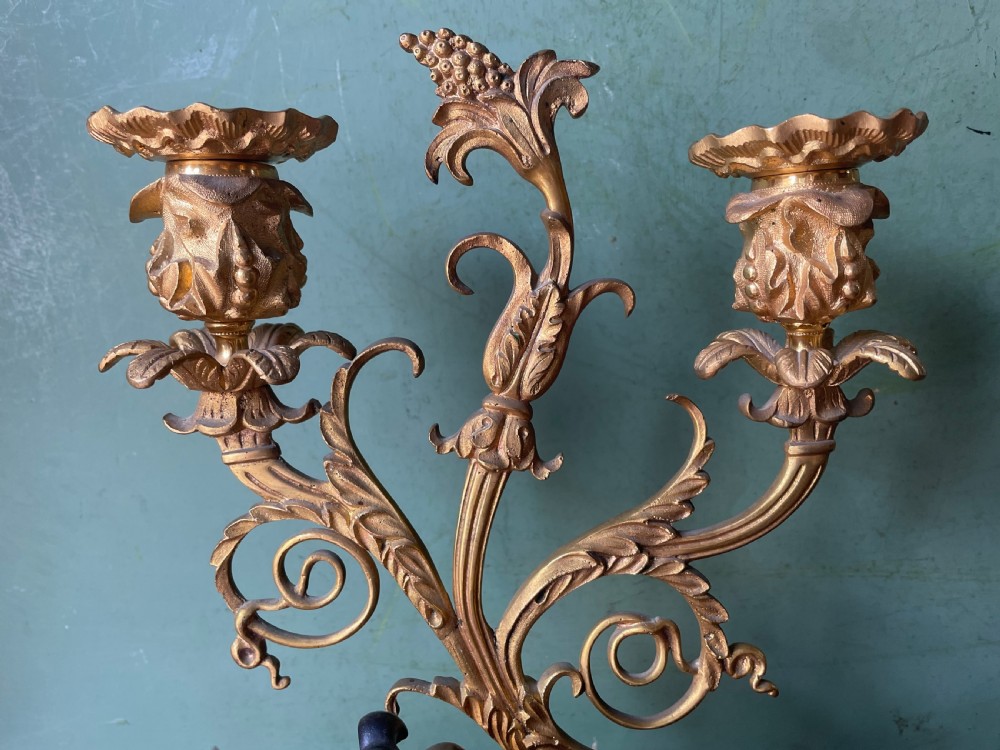 Impressive pair of early C19th Regency period ormolu and patinated bronze candelabras.  View VIII