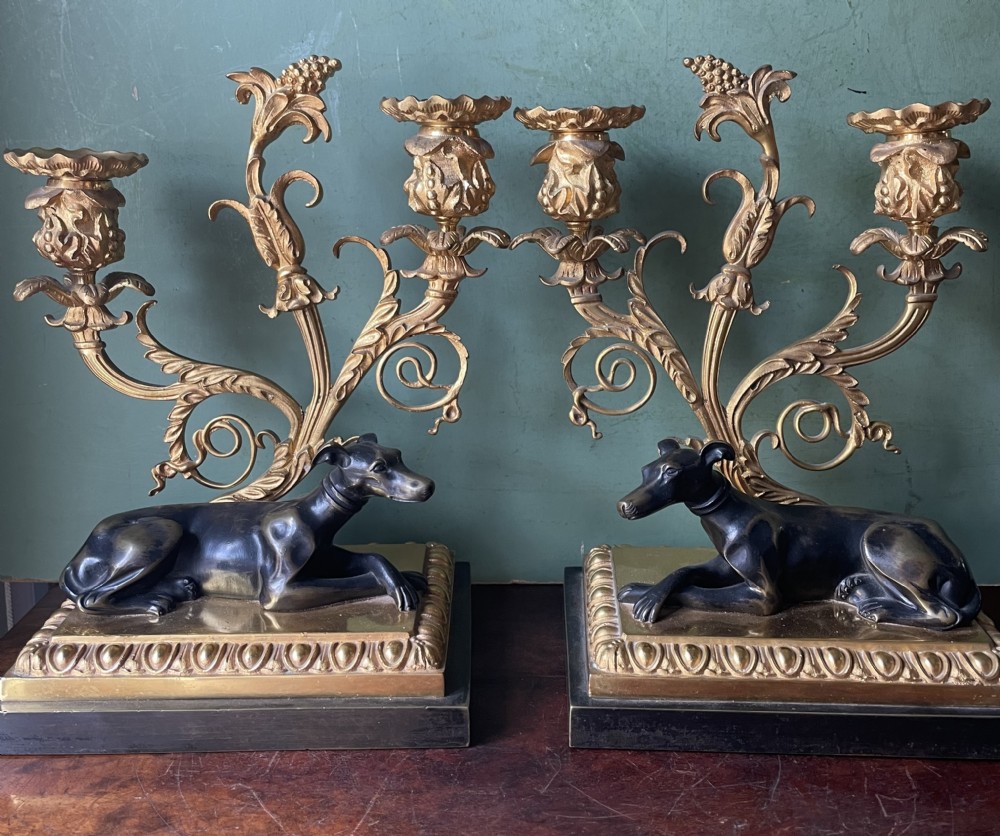 Impressive pair of early C19th Regency period ormolu and patinated bronze candelabras. 