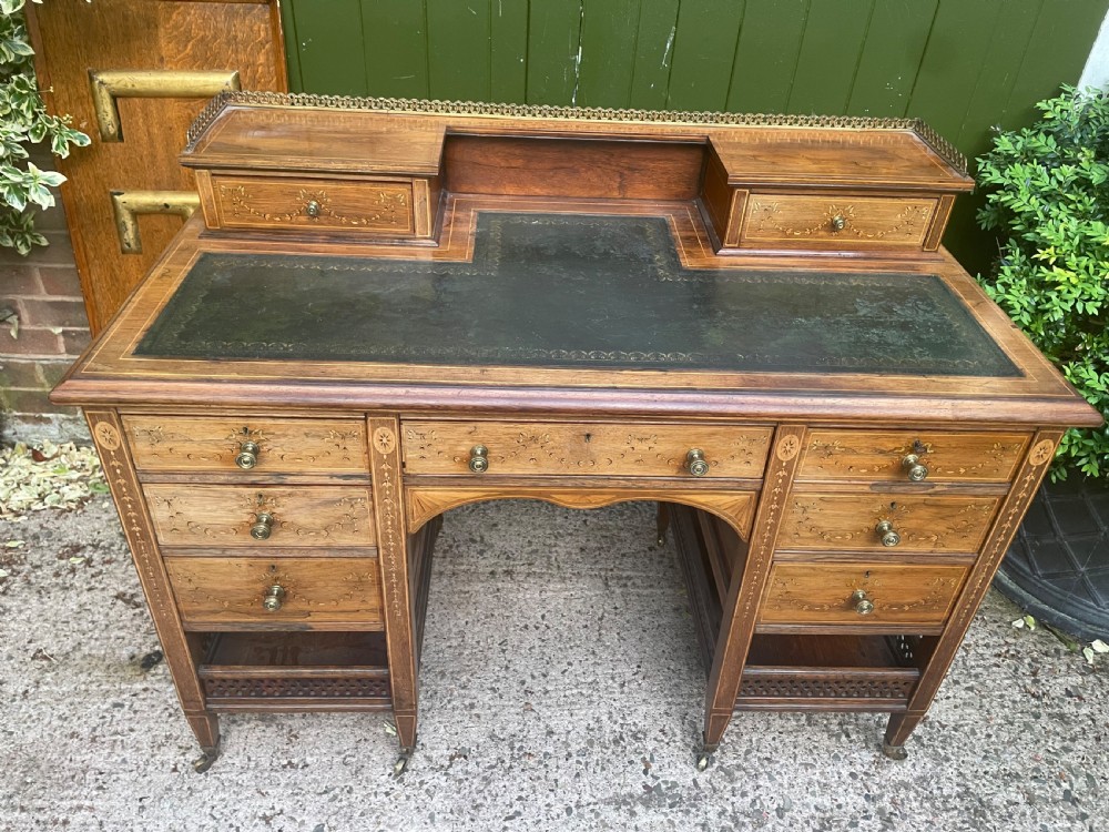 Late C19th/ early C20th Edwardian period inlaid rosewood desk by Edwards & Roberts . View II