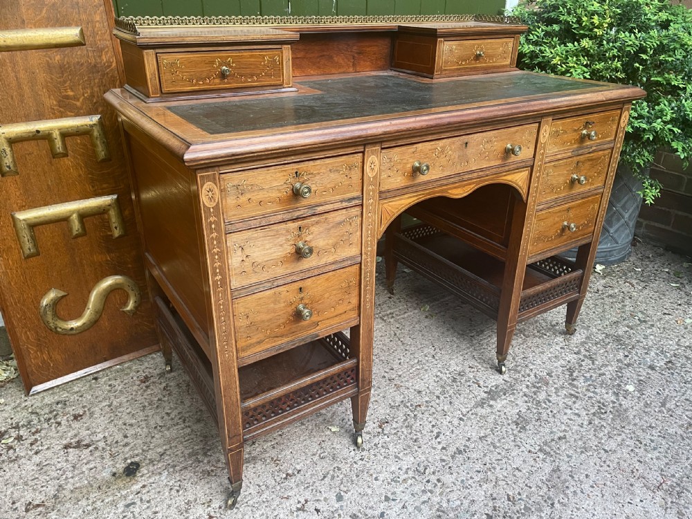 Late C19th/ early C20th Edwardian period inlaid rosewood desk by Edwards & Roberts . View III