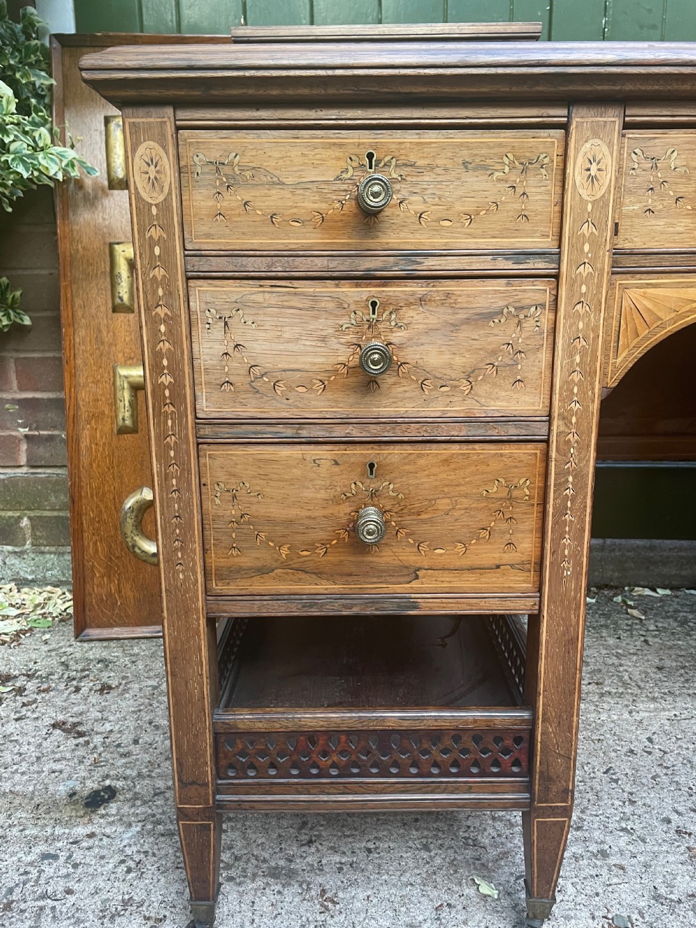 Late C19th/ early C20th Edwardian period inlaid rosewood desk by Edwards & Roberts . View V