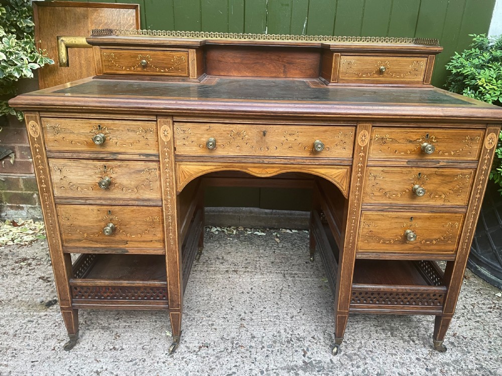 Late C19th/ early C20th Edwardian period inlaid rosewood desk by Edwards & Roberts . View XIII
