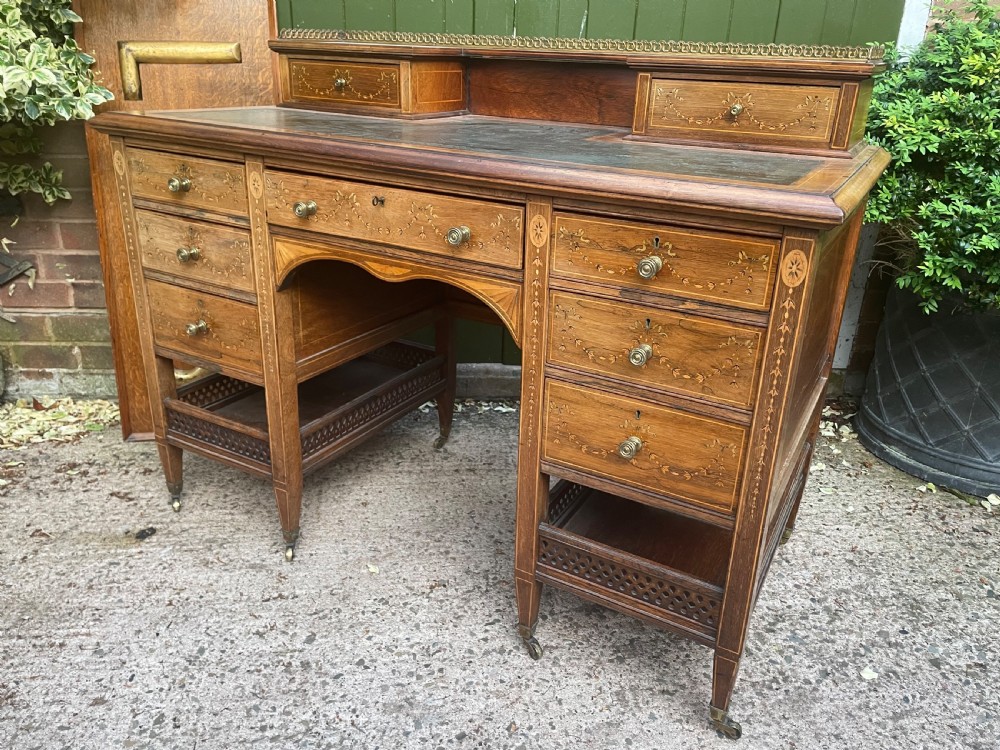 Late C19th/ early C20th Edwardian period inlaid rosewood desk by Edwards & Roberts . View XVI