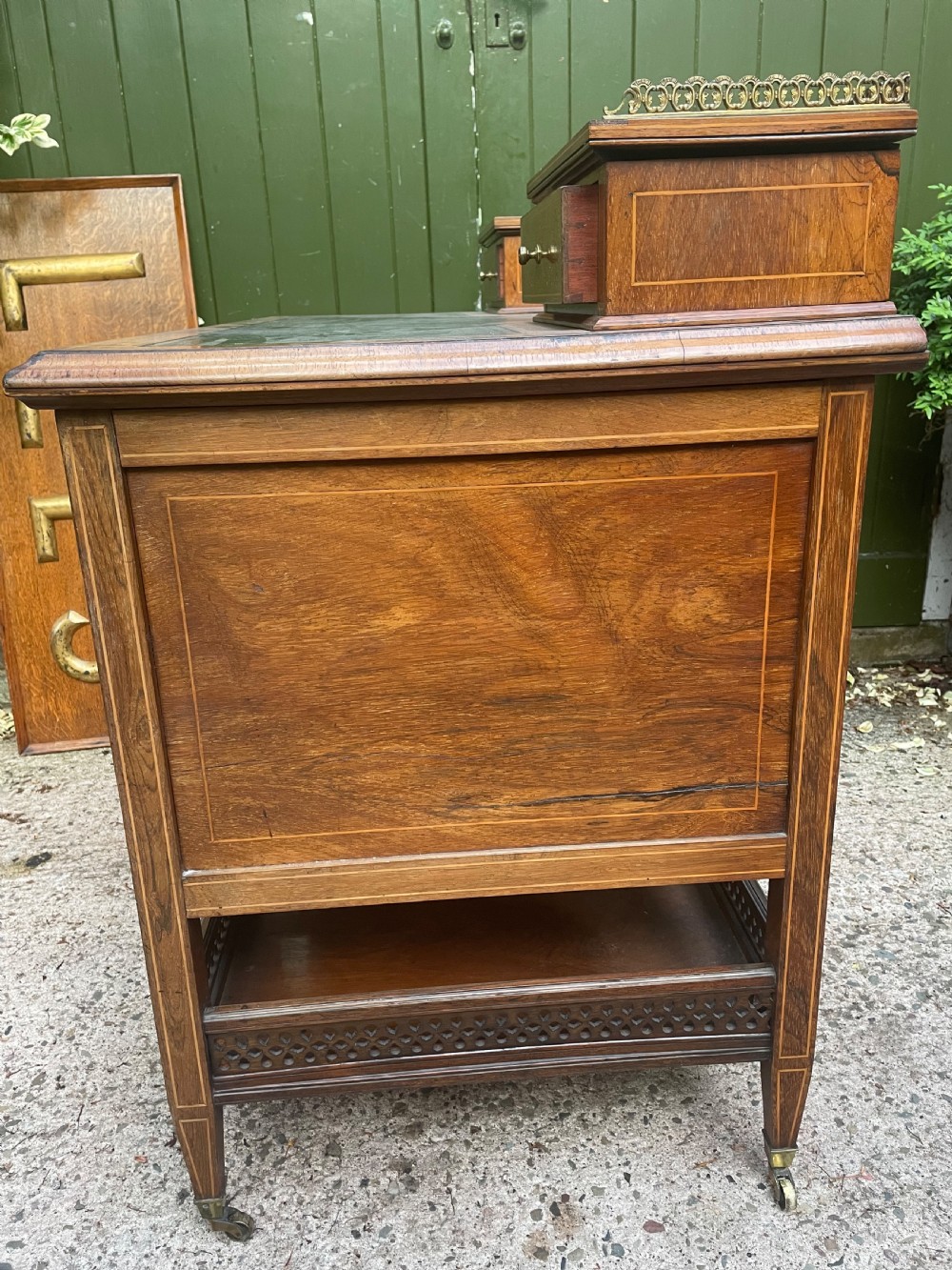 Late C19th/ early C20th Edwardian period inlaid rosewood desk by Edwards & Roberts . View XVIII