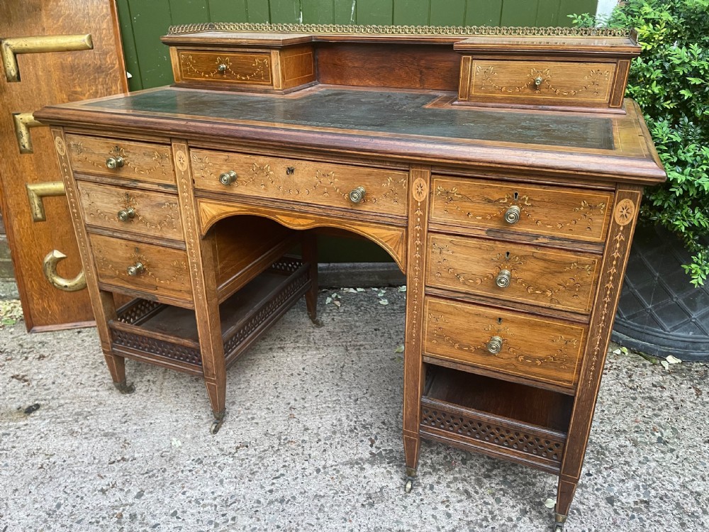 Late C19th/ early C20th Edwardian period inlaid rosewood desk by Edwards & Roberts . View XXI