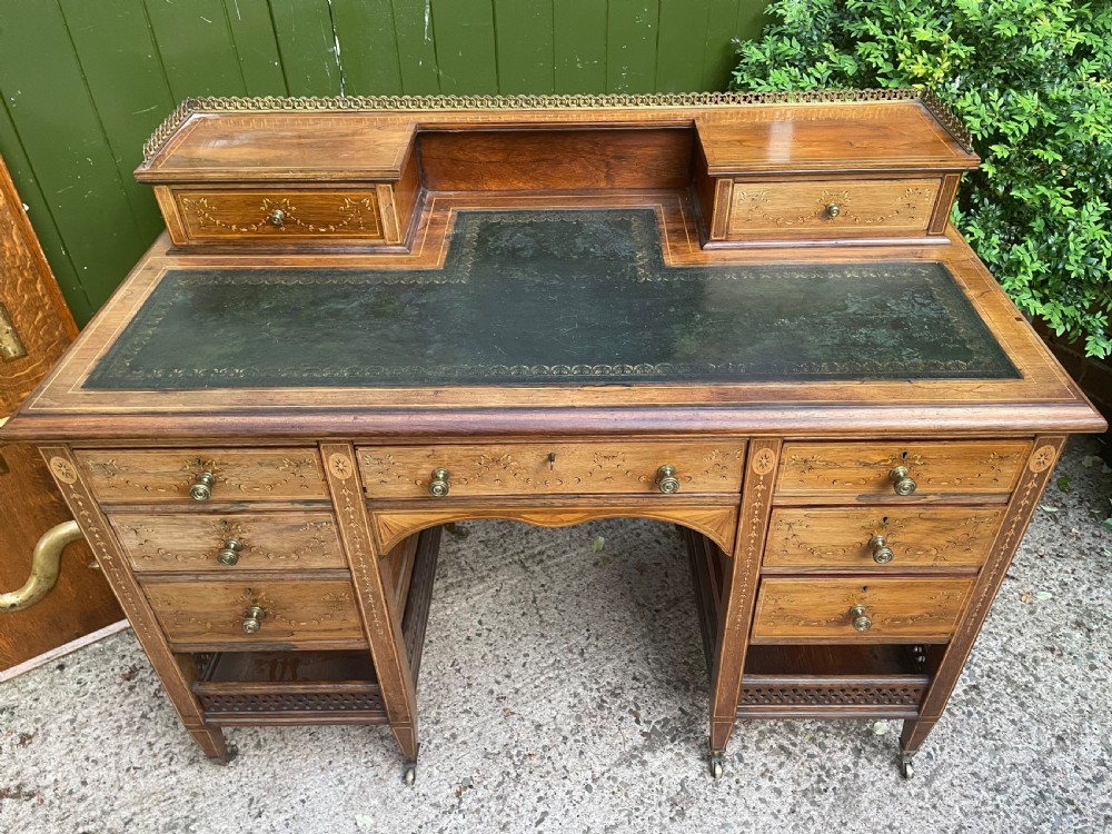 Late C19th/ early C20th Edwardian period inlaid rosewood desk by Edwards & Roberts . View XXIII