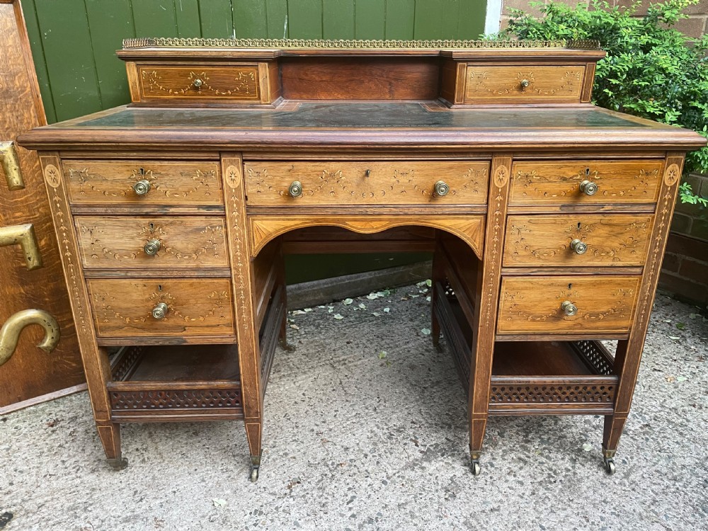 Late C19th/ early C20th Edwardian period inlaid rosewood desk by Edwards & Roberts . View XXIV