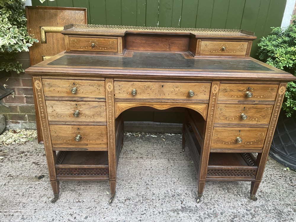 Late C19th/ early C20th Edwardian period inlaid rosewood desk by Edwards & Roberts . View XXVI