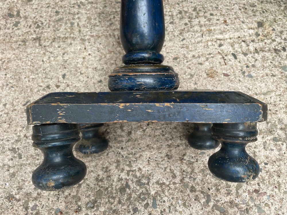 Rare C19th occasional or lamp table retaining the original blue painted decoration. View VIII