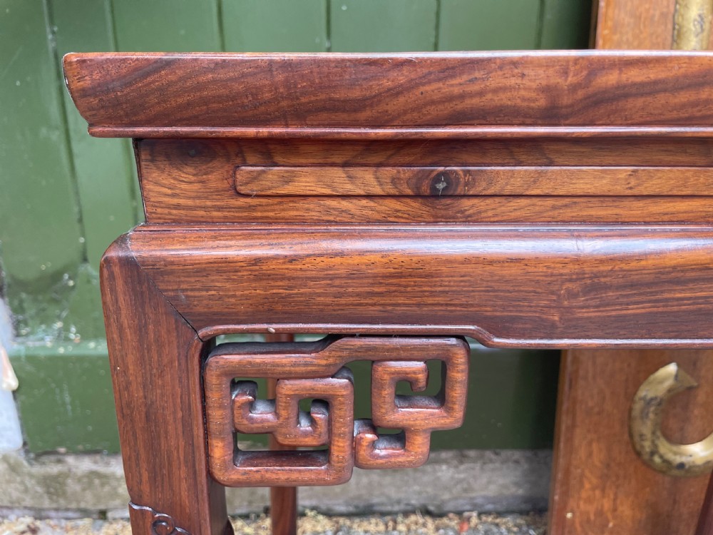 Pair of fine quality early C20th Chinese carved ‘huanghuali’ hardwood occasional , lamp or end tables . View XI