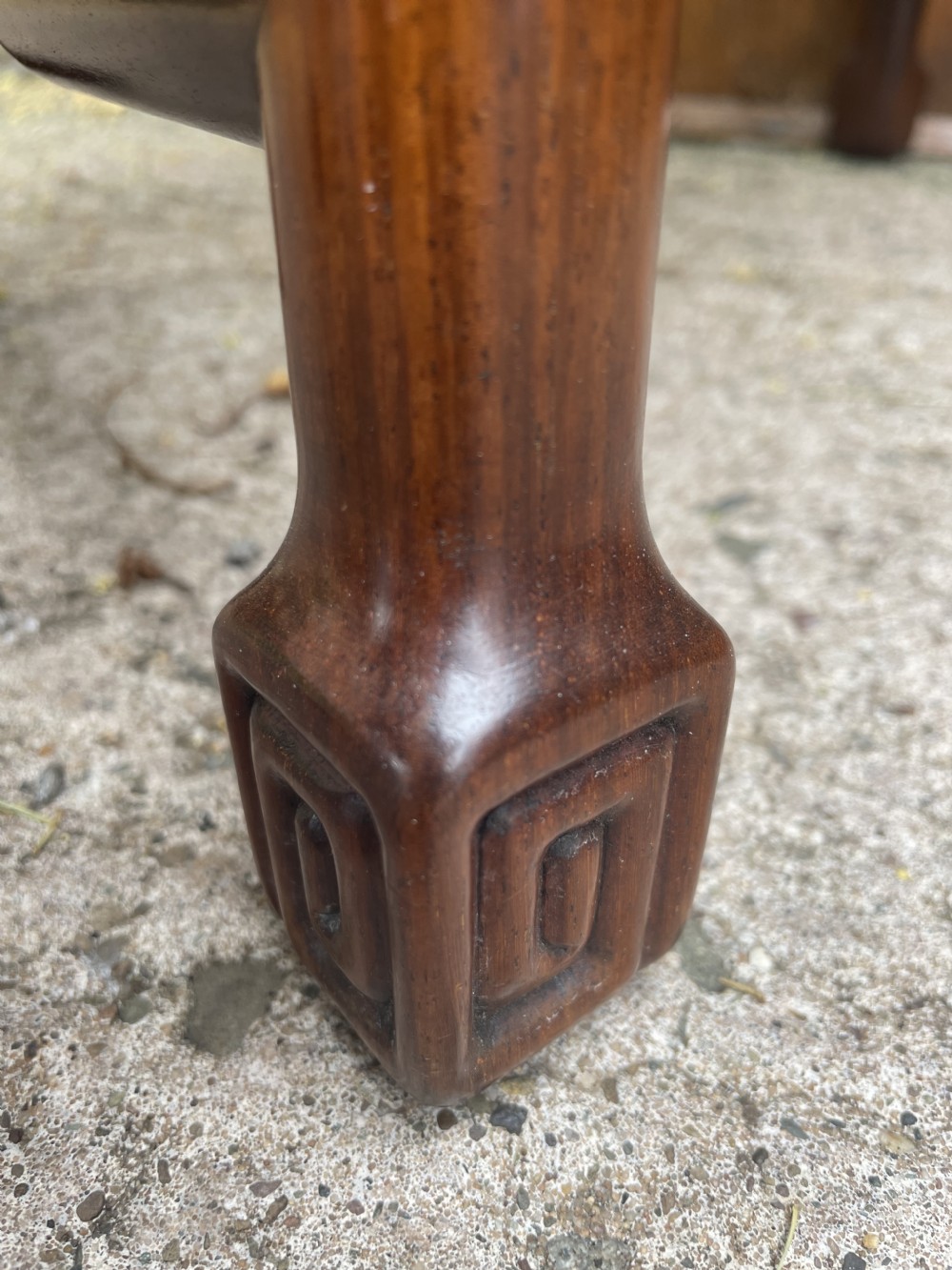 Pair of fine quality early C20th Chinese carved ‘huanghuali’ hardwood occasional , lamp or end tables . View XVI