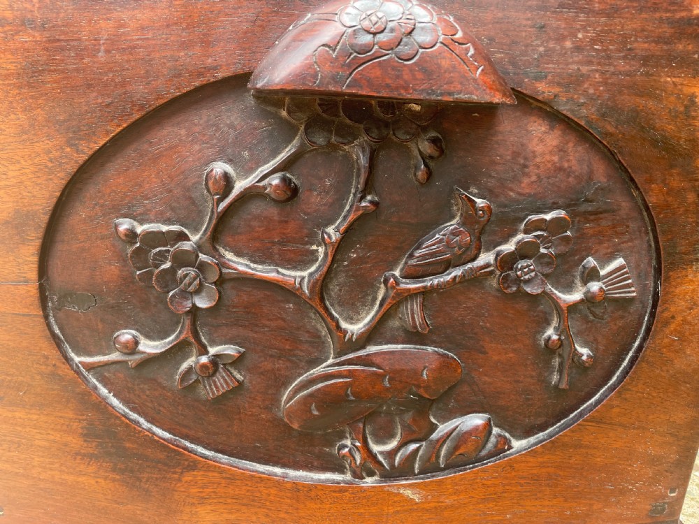 Late C19th Chinese Qing Dynasty carved hardwood trunk on stand. View XV