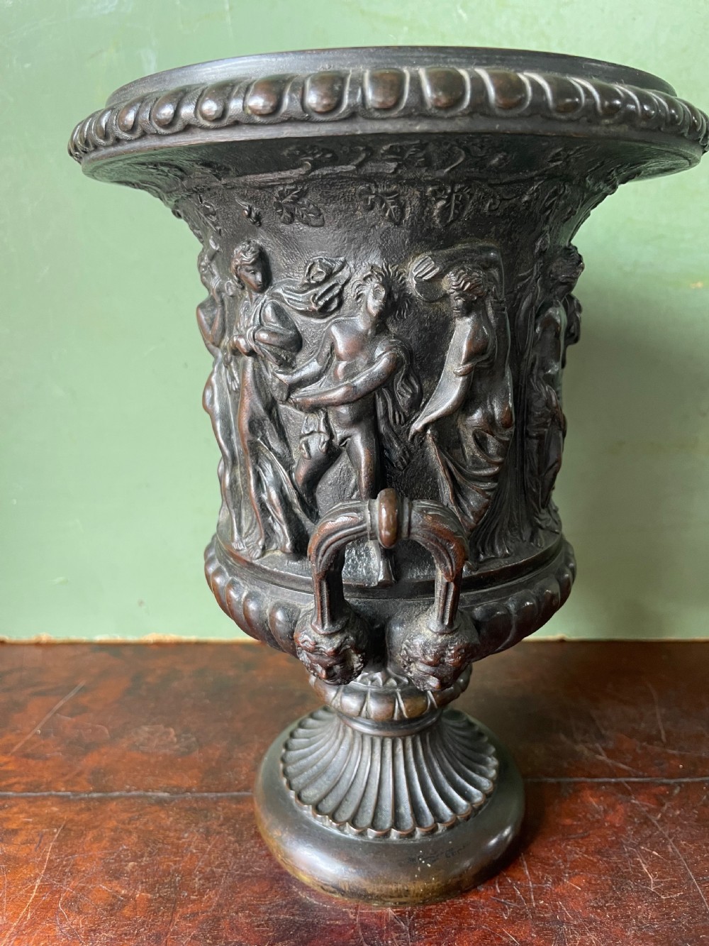 Early C19th Italian bronze ‘Grand Tour’ souvenir reduction , after the antique, of “The Borghese Vase” .  View III