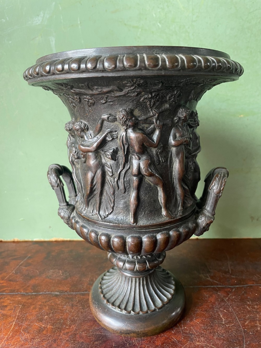 Early C19th Italian bronze ‘Grand Tour’ souvenir reduction , after the antique, of “The Borghese Vase” .  View IV
