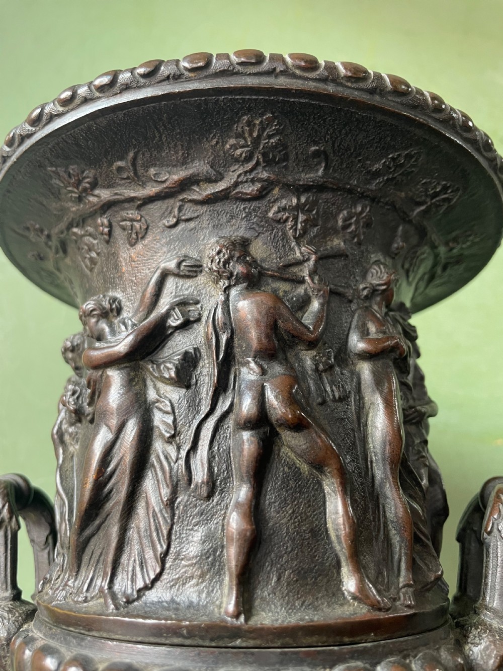 Early C19th Italian bronze ‘Grand Tour’ souvenir reduction , after the antique, of “The Borghese Vase” .  View V