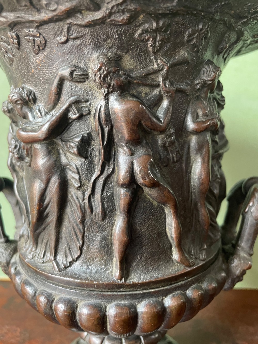 Early C19th Italian bronze ‘Grand Tour’ souvenir reduction , after the antique, of “The Borghese Vase” .  View VI