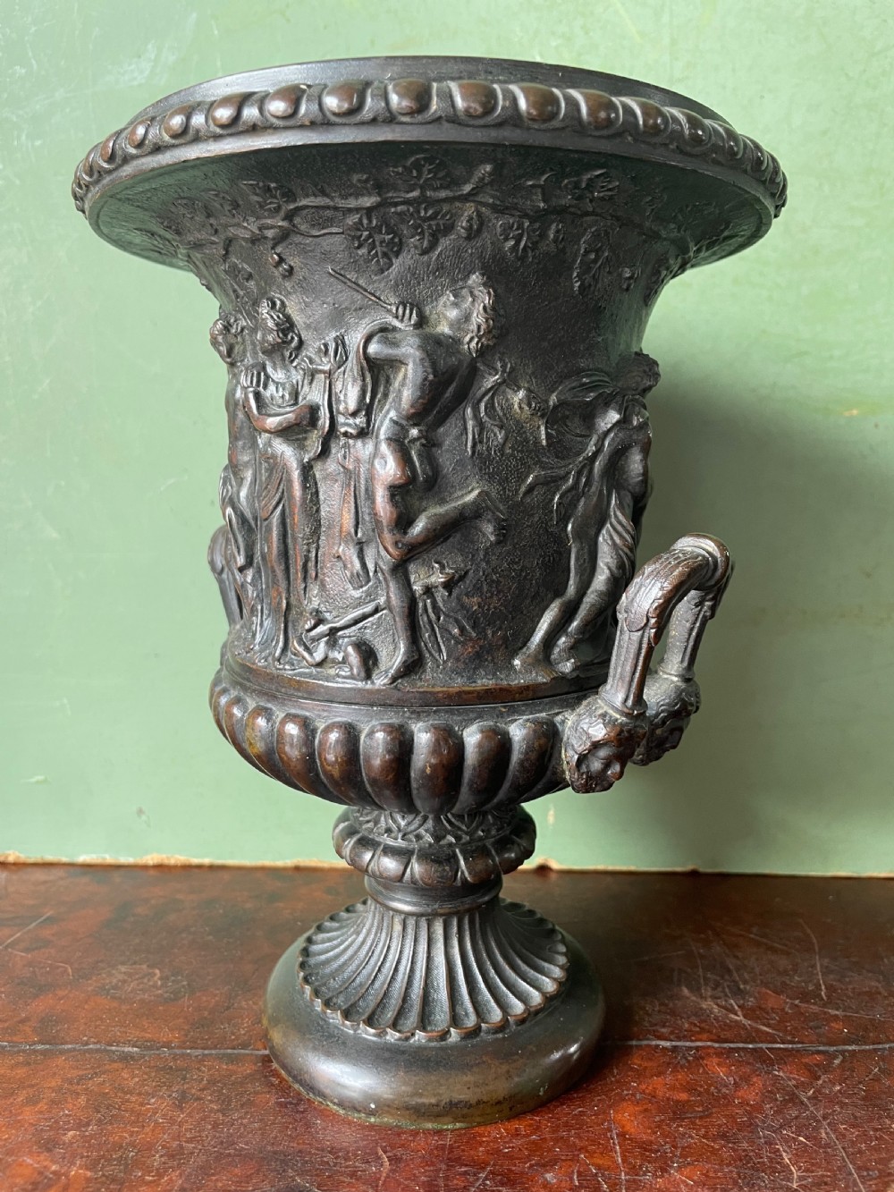 Early C19th Italian bronze ‘Grand Tour’ souvenir reduction , after the antique, of “The Borghese Vase” .  View X