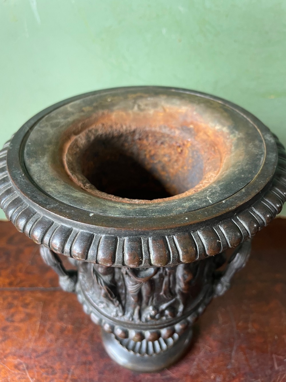 Early C19th Italian bronze ‘Grand Tour’ souvenir reduction , after the antique, of “The Borghese Vase” .  View XI