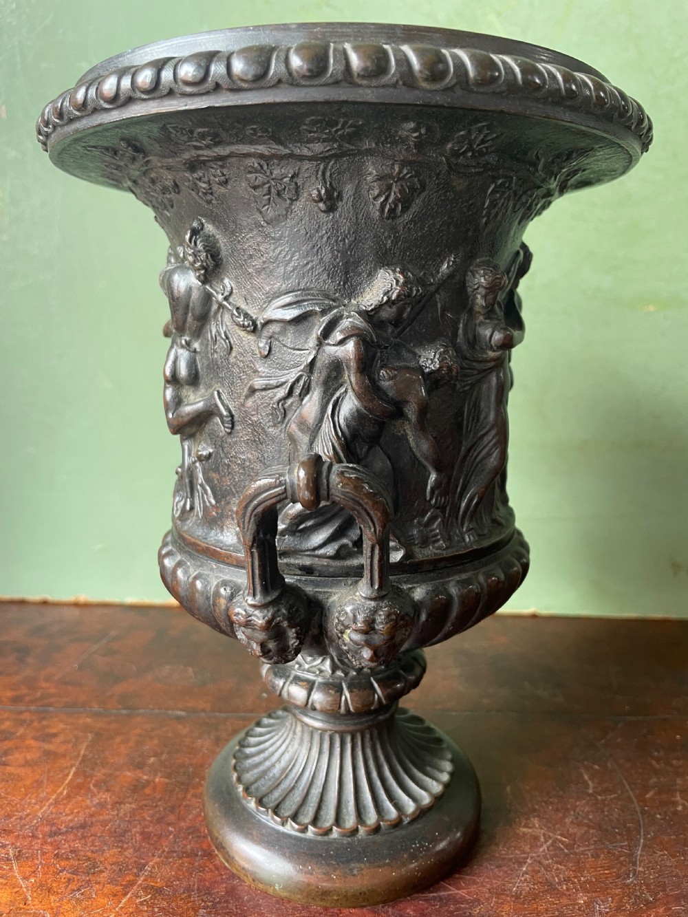 Early C19th Italian bronze ‘Grand Tour’ souvenir reduction , after the antique, of “The Borghese Vase” .  View XII
