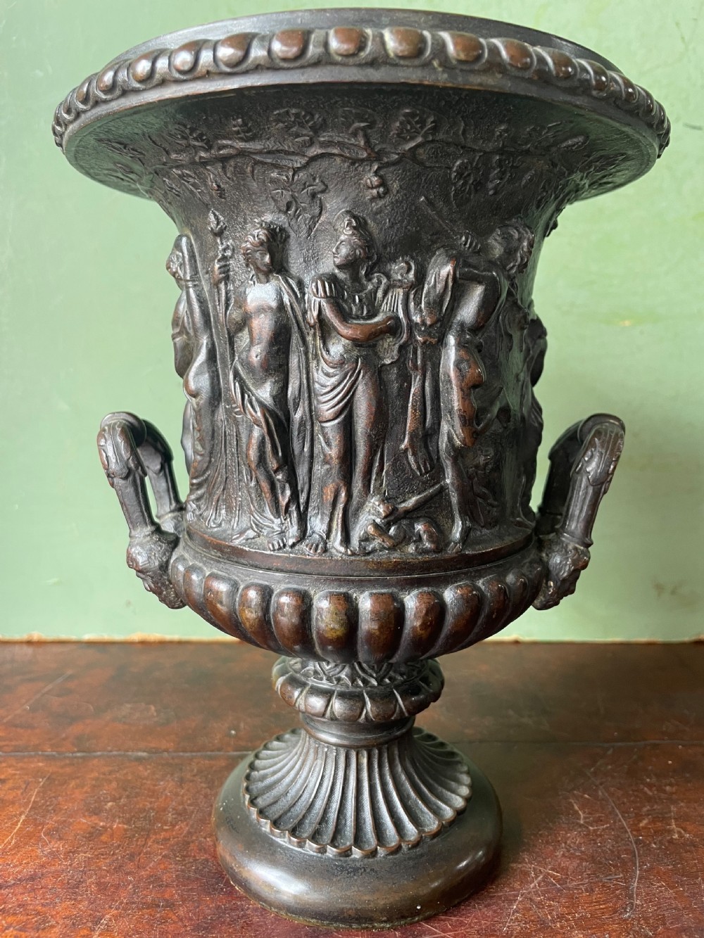 Early C19th Italian bronze ‘Grand Tour’ souvenir reduction , after the antique, of “The Borghese Vase” .  View XIII