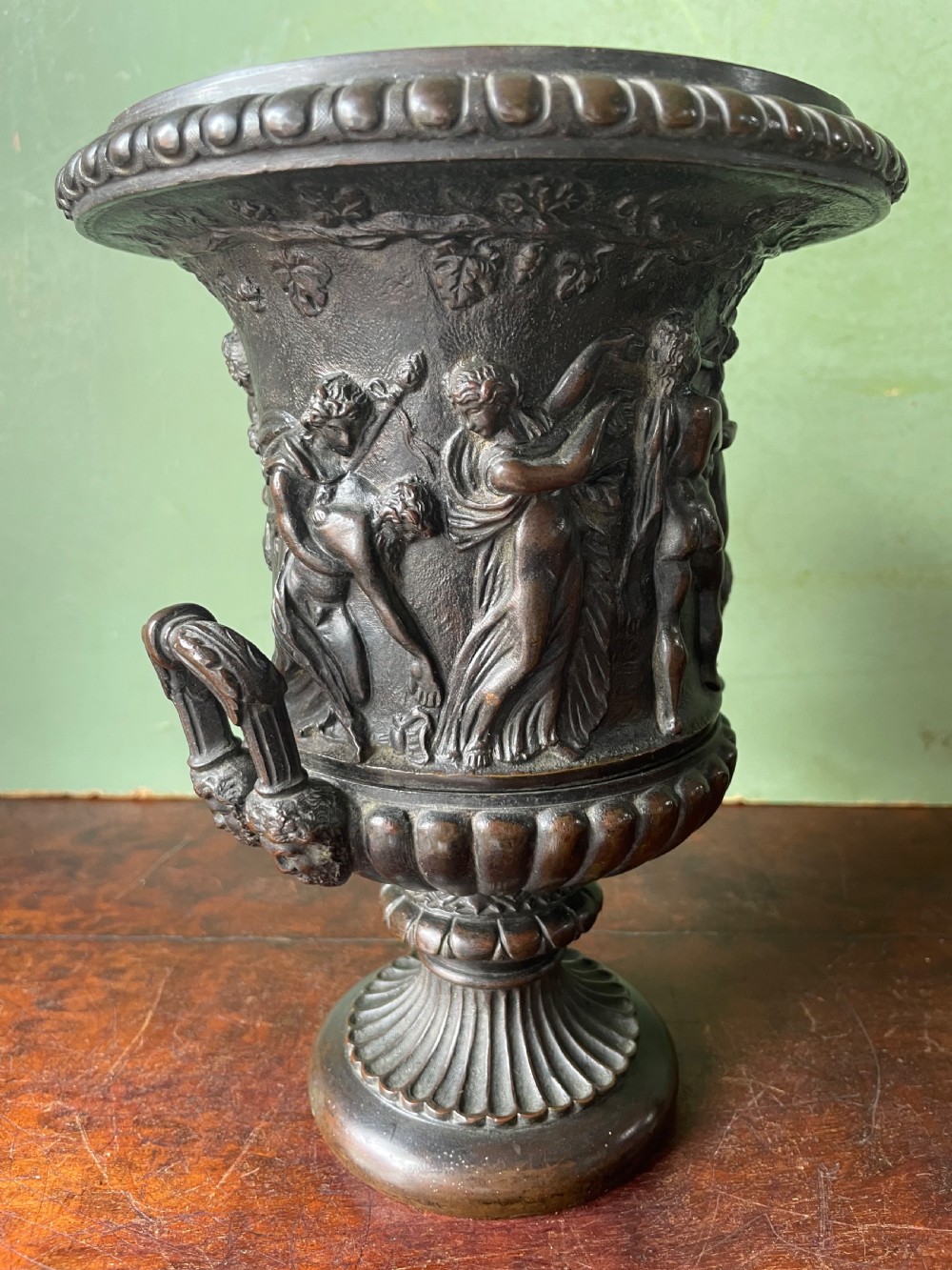 Early C19th Italian bronze ‘Grand Tour’ souvenir reduction , after the antique, of “The Borghese Vase” .  View XIV