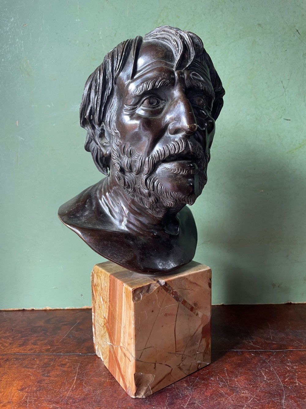Late C19th Italian ‘Grand Tour’ souvenir , after the antique, cast bronze bust study of “The Pseudo Seneca” .  View III