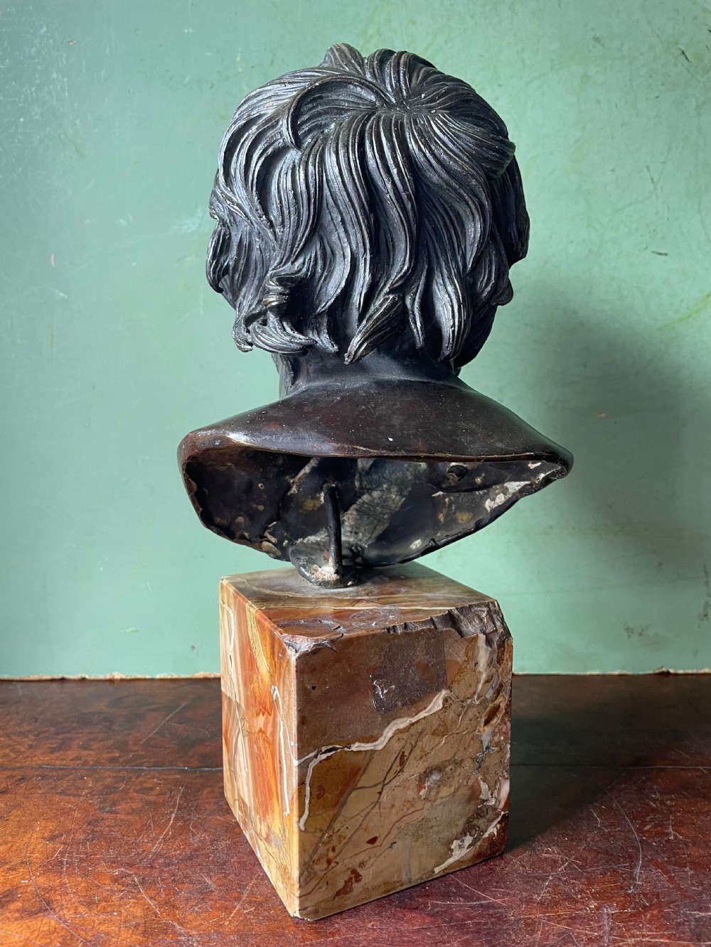 Late C19th Italian ‘Grand Tour’ souvenir , after the antique, cast bronze bust study of “The Pseudo Seneca” .  View VI