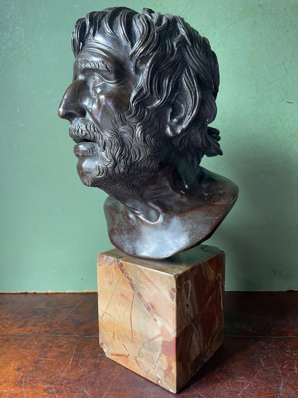 Late C19th Italian ‘Grand Tour’ souvenir , after the antique, cast bronze bust study of “The Pseudo Seneca” .  View VII