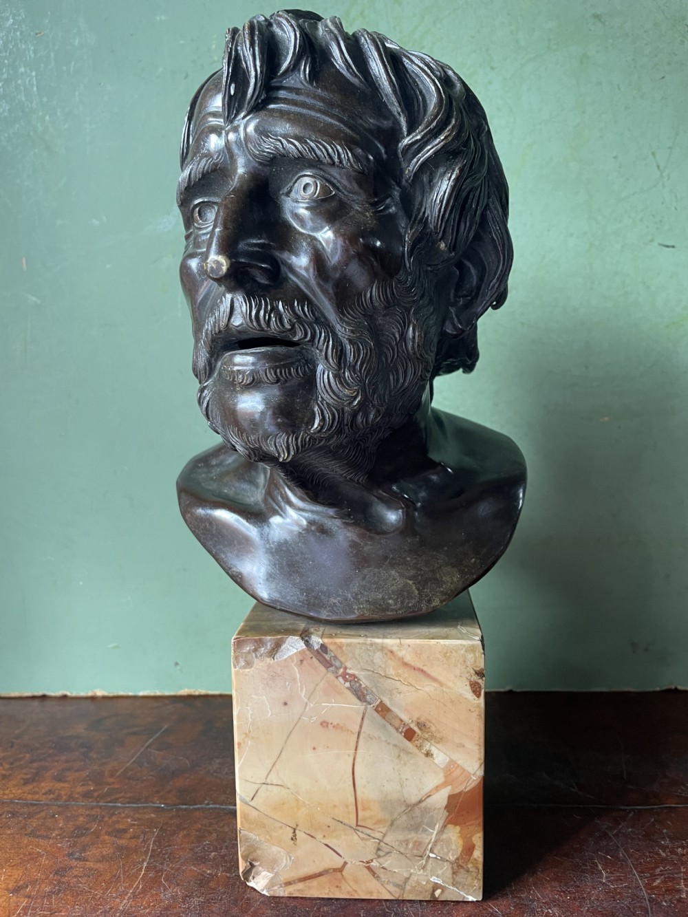 Late C19th Italian ‘Grand Tour’ souvenir , after the antique, cast bronze bust study of “The Pseudo Seneca” .  View XI