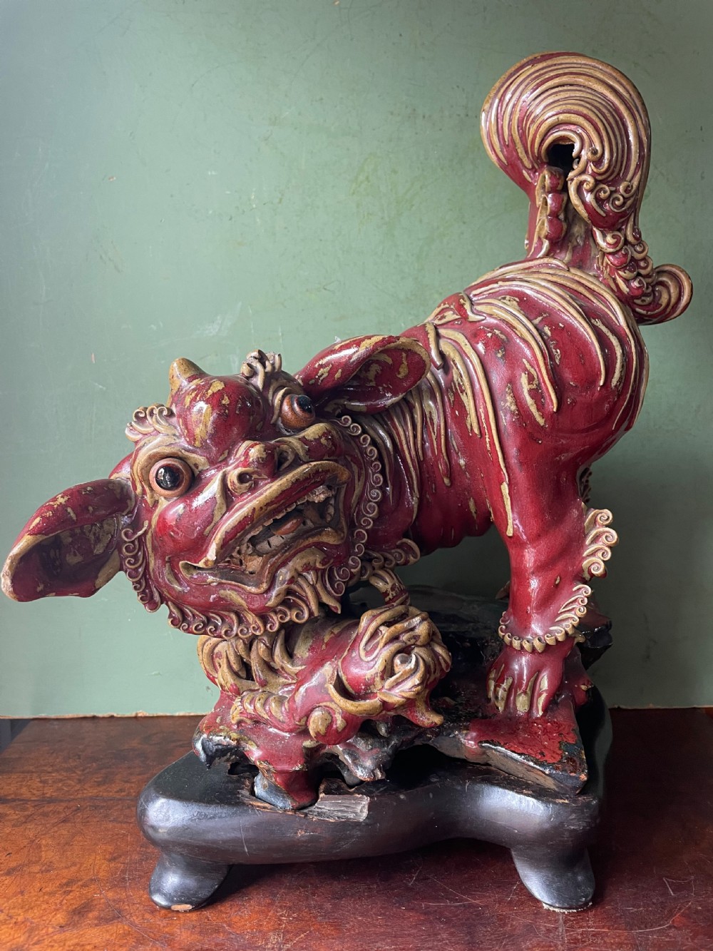 C19th Chinese glazed stone-ware study of a guardian lion-dog . View III