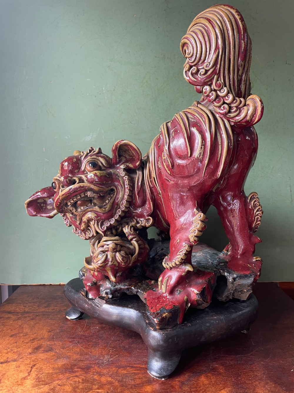 C19th Chinese glazed stone-ware study of a guardian lion-dog . View IV