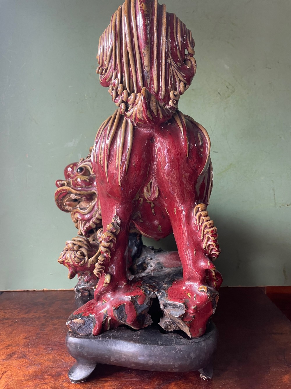 C19th Chinese glazed stone-ware study of a guardian lion-dog . View V