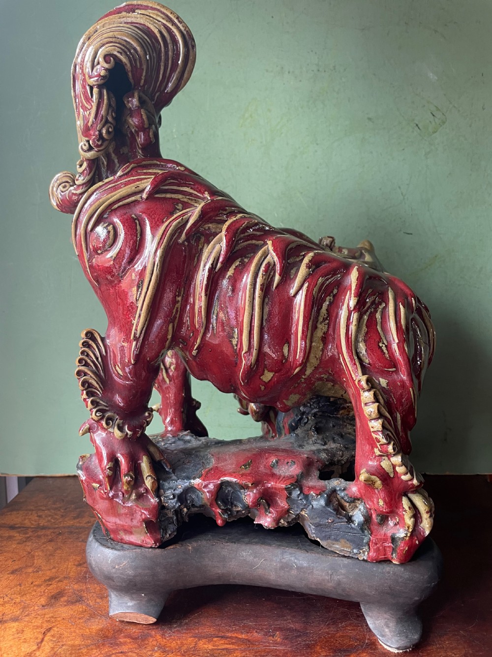 C19th Chinese glazed stone-ware study of a guardian lion-dog . View VI