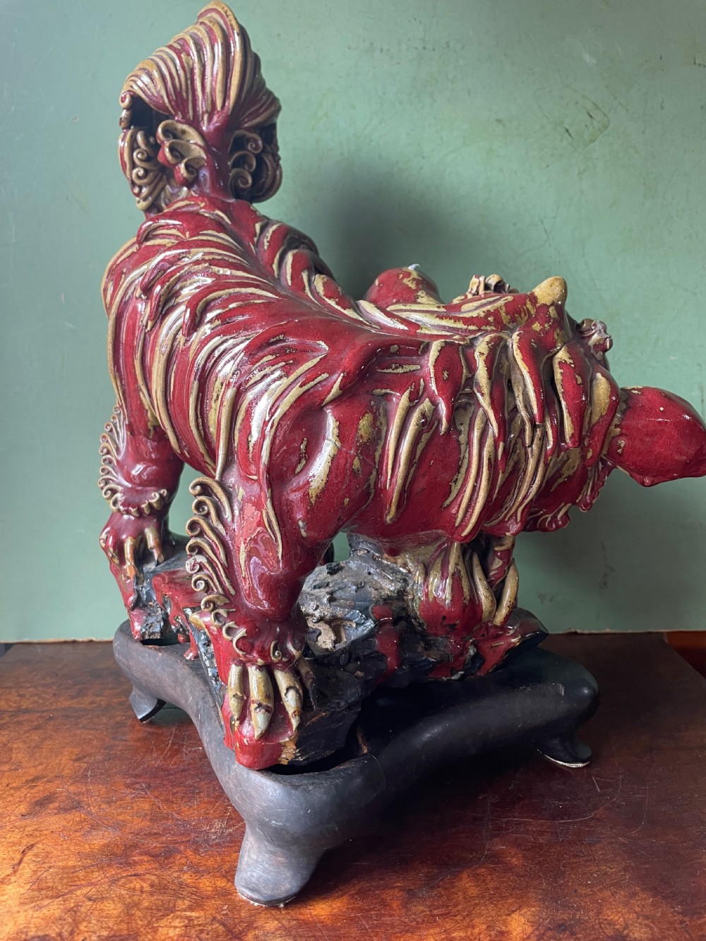 C19th Chinese glazed stone-ware study of a guardian lion-dog . View VII
