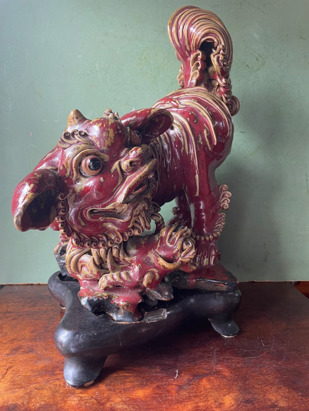 C19th Chinese glazed stone-ware study of a guardian lion-dog . View VIII