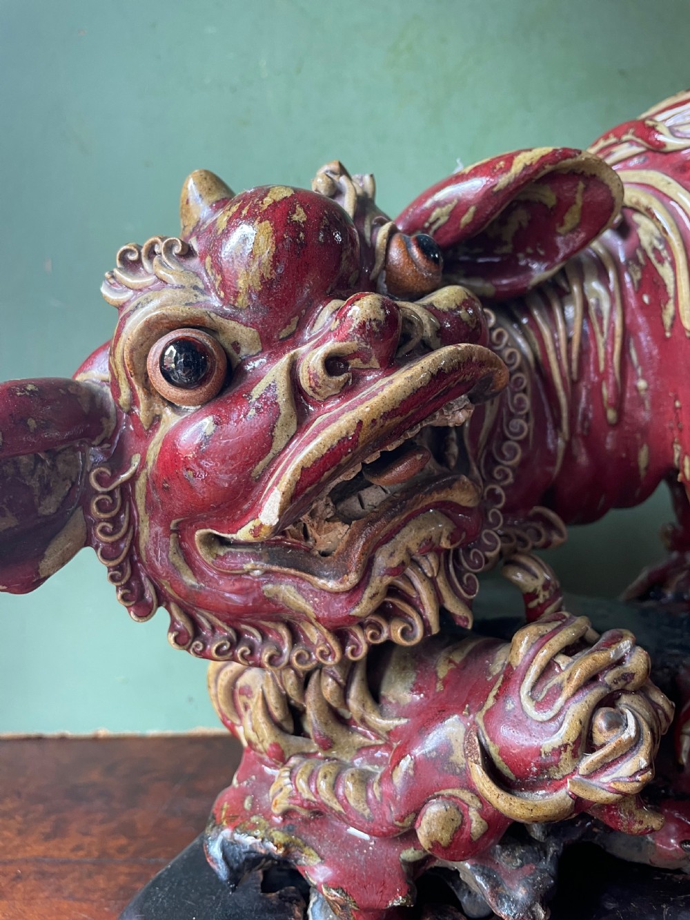 C19th Chinese glazed stone-ware study of a guardian lion-dog . View IX