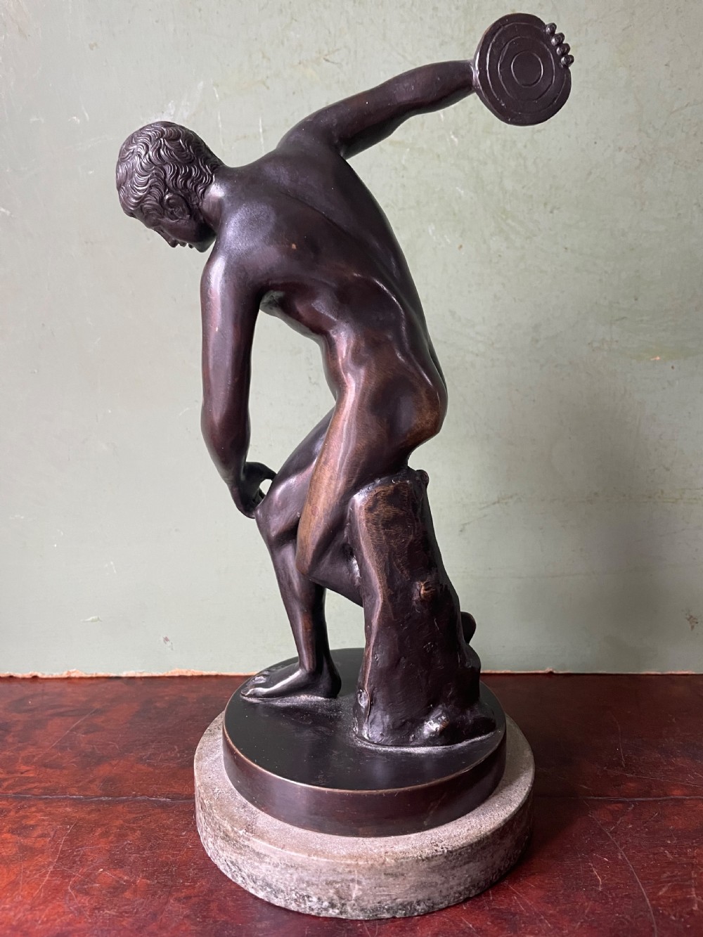 Late C19th Italian ‘Grand Tour’ souvenir bronze reduction after the antique, of the “Discobolus” .
 View V