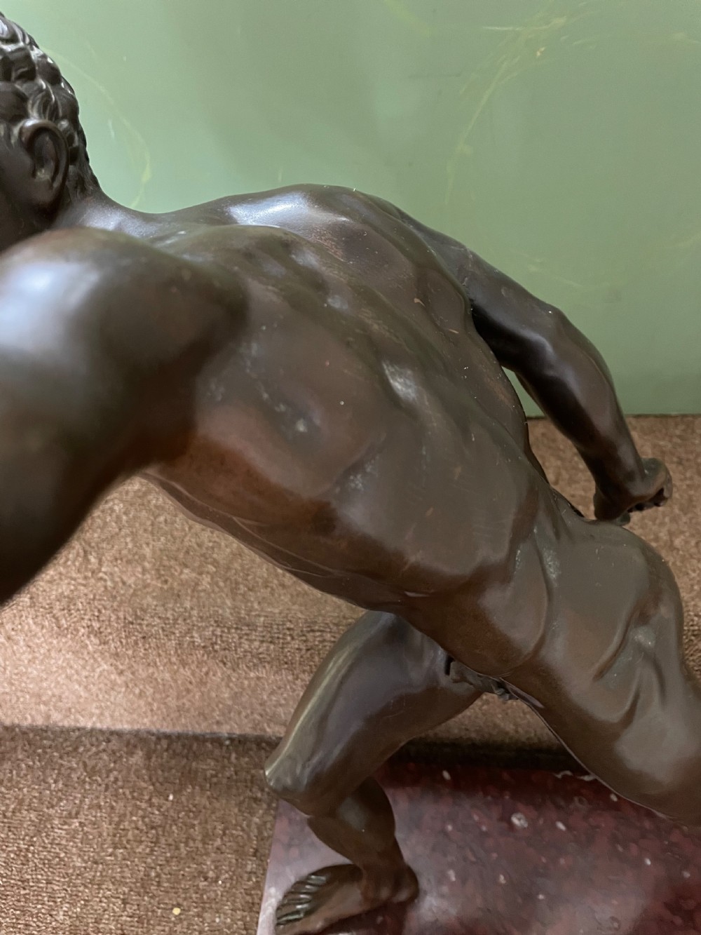 Large late C19th French ‘Grand Tour’ souvenir bronze study , after the antique, of “The Borghese Gladiator “. View VI