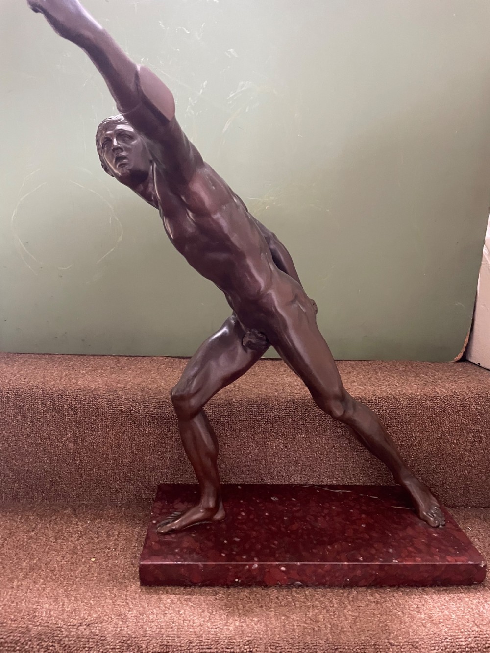 Large late C19th French ‘Grand Tour’ souvenir bronze study , after the antique, of “The Borghese Gladiator “. View XIX