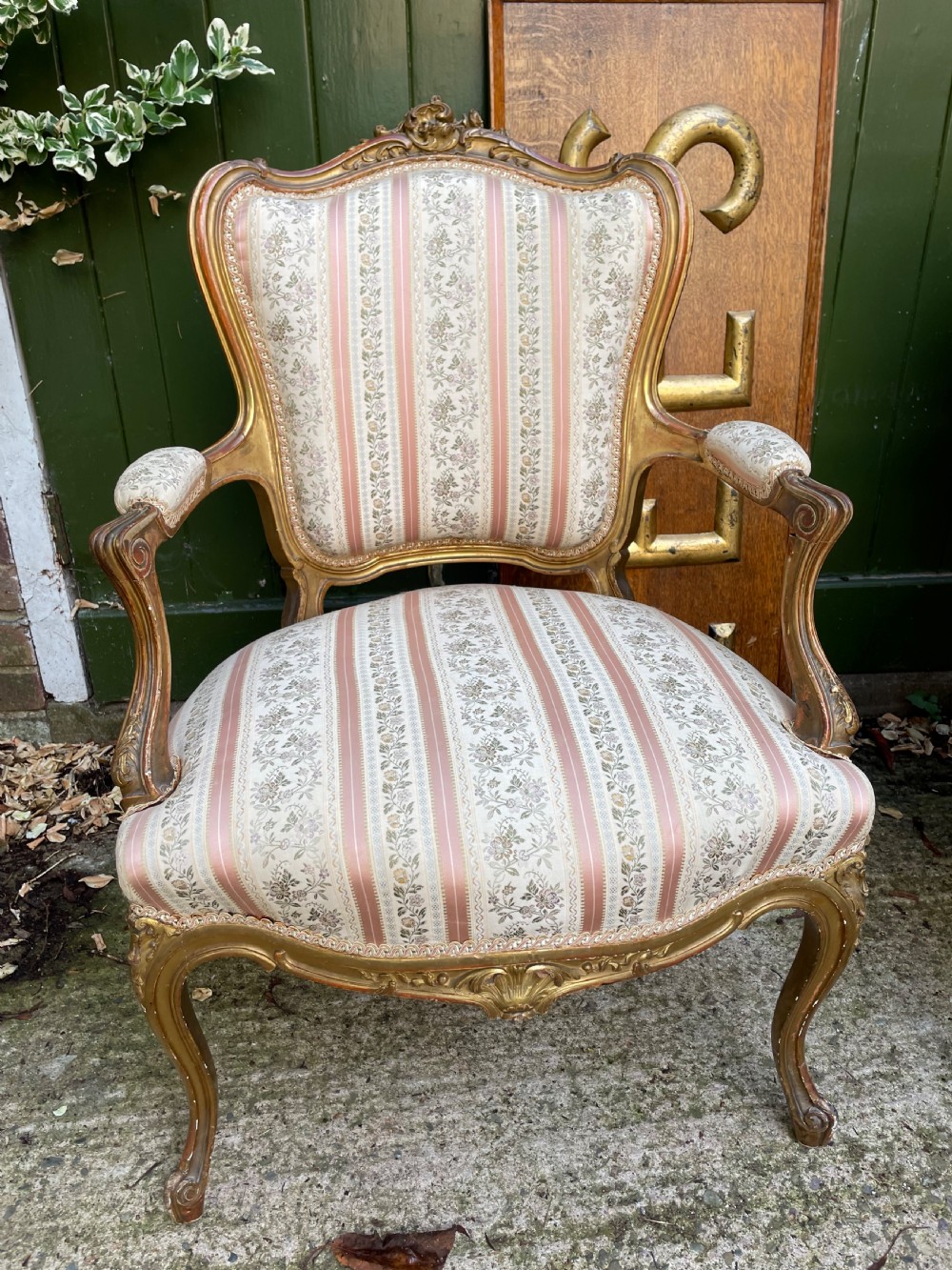 Elegant pair of late C19th French carved gilt-wood salon armchairs in the C18th Louis XVI period rococo style. View IV