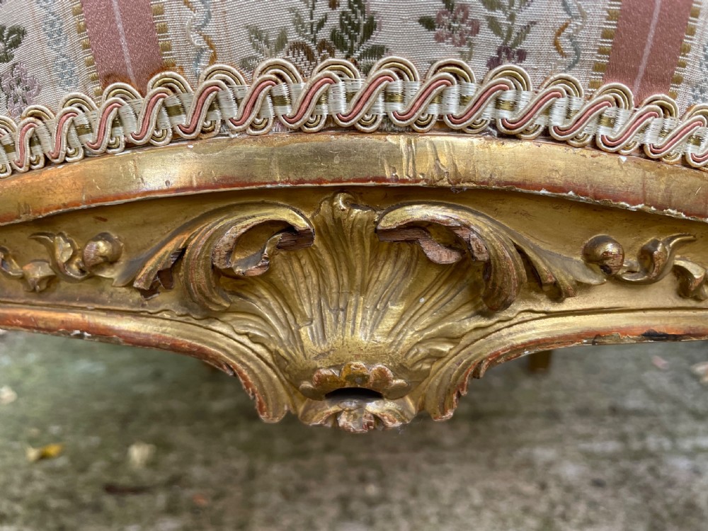 Elegant pair of late C19th French carved gilt-wood salon armchairs in the C18th Louis XVI period rococo style. View XV