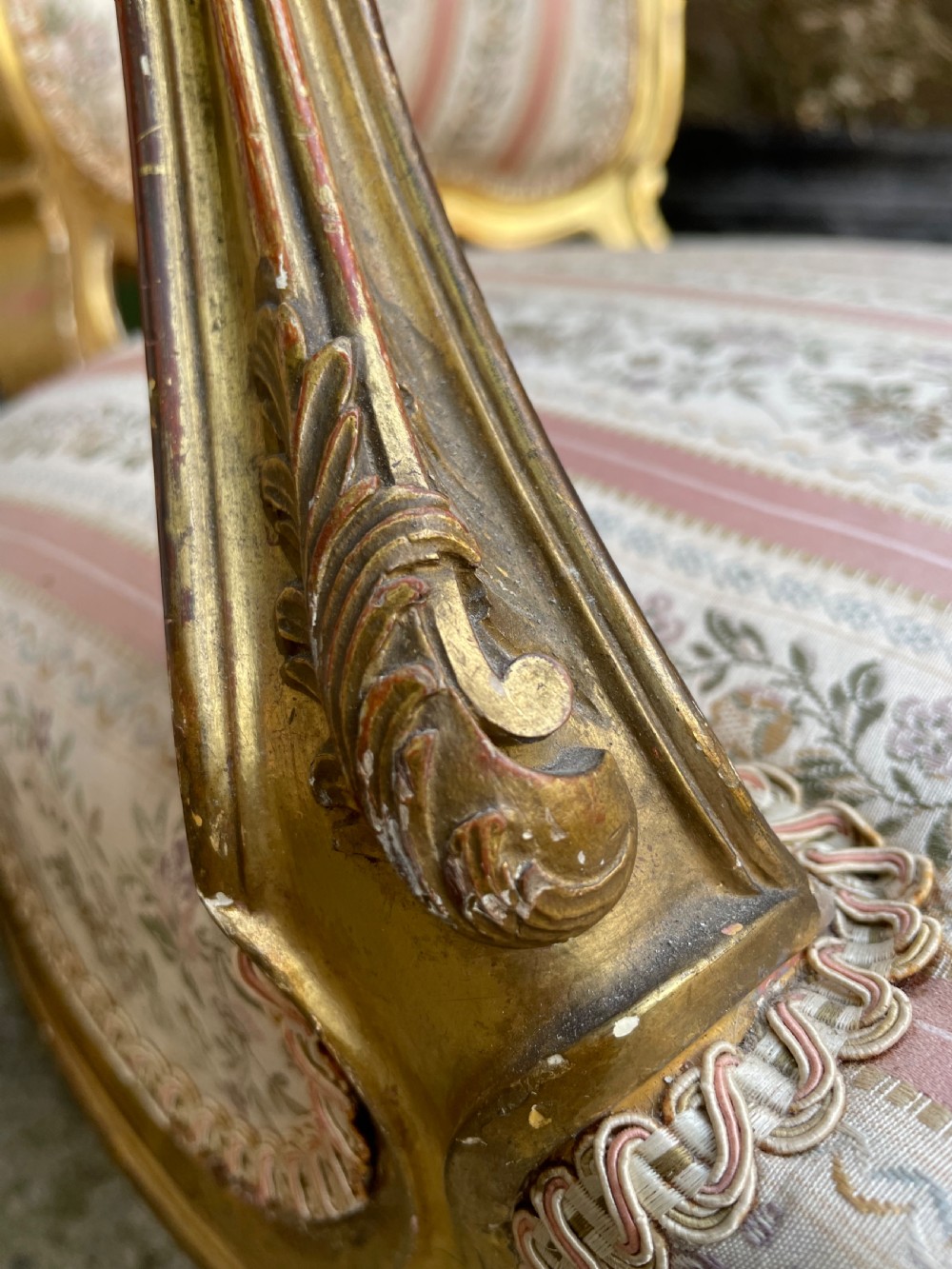 Elegant pair of late C19th French carved gilt-wood salon armchairs in the C18th Louis XVI period rococo style. View XVI
