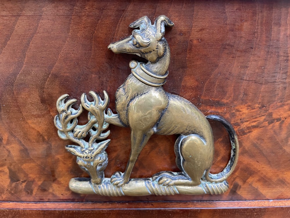 Early C19th Regency period brass-mounted mahogany cellarette or wine-cooler of classical sarcophagus form with a noble armorial . View XXIII